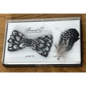 New feather bow tie & Lapel Pin In Box Groom Wedding Prom Duck Hunter Formal